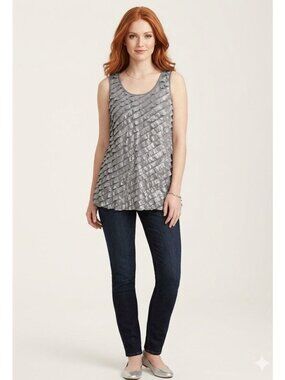 Style & Co. Metallic Ruffle Tiered Tank Top in Gray / Silver - Sz L